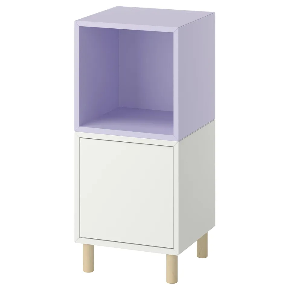 EKET Cabinet combination with legs, white pale lilac/wood, 35x35x80 cm