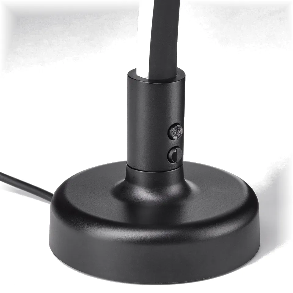 Modern minimalist black lamp base with vertical power switch, robust design.
