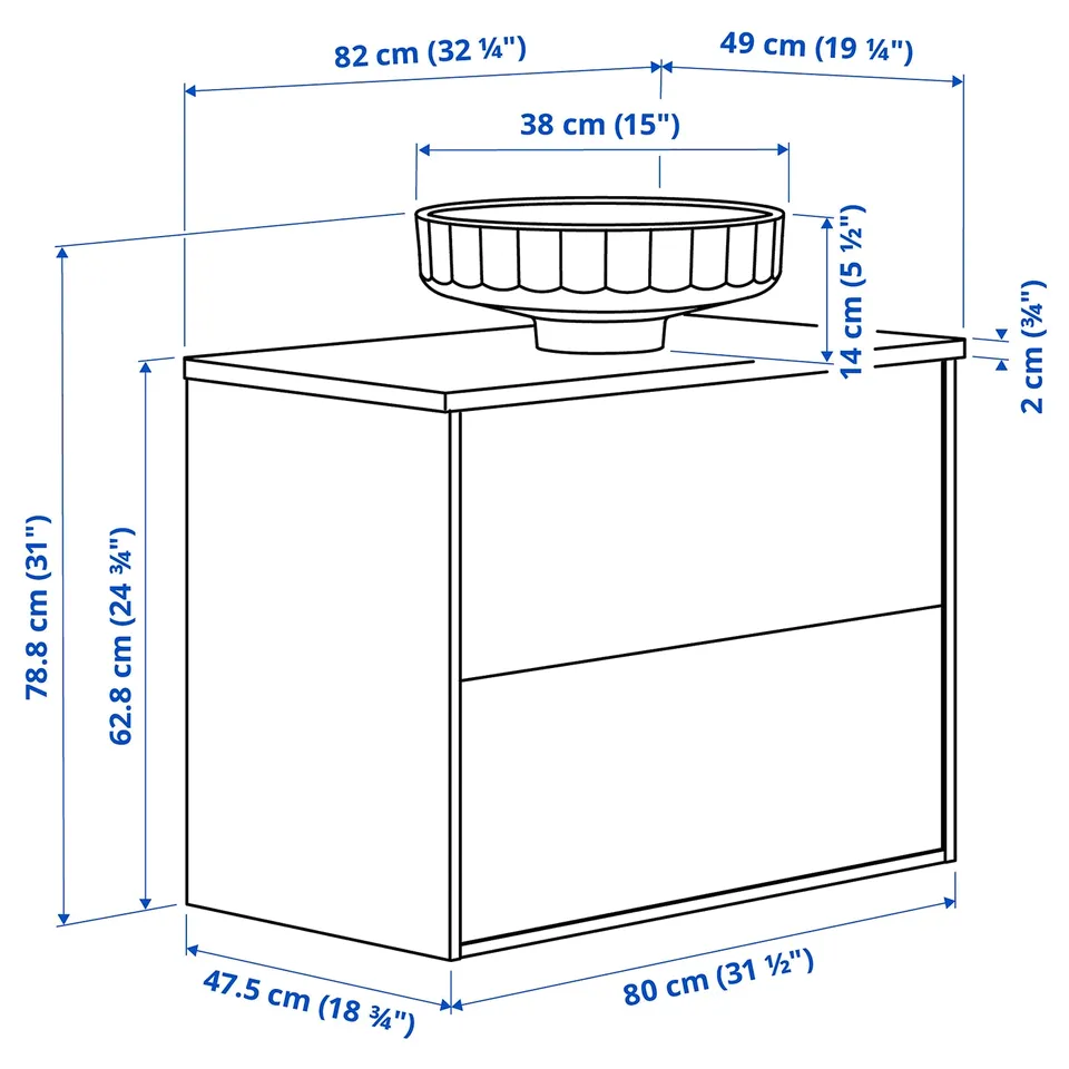 Illustration with measurements for the product: ÄNGSJÖN.