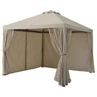 HIMMELSÖ gazebo with curtains and net, dark grey/grey-beige