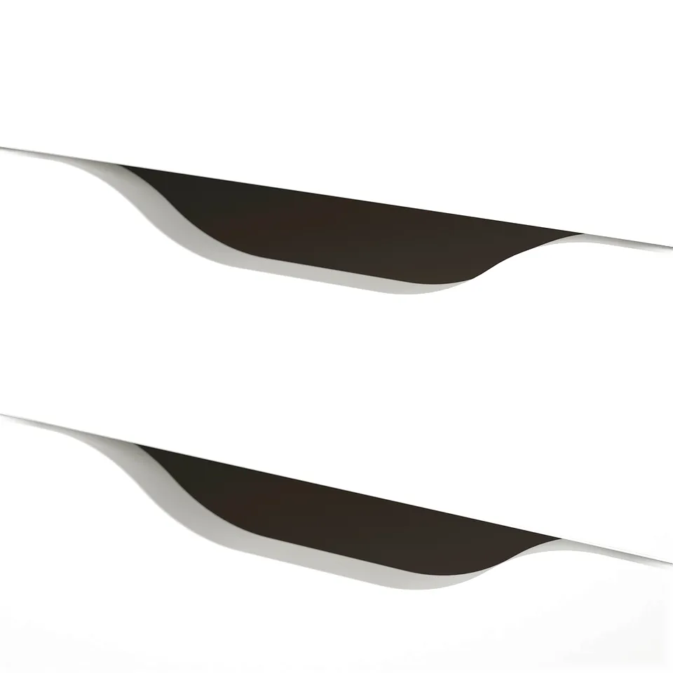 Modern white and black dresser with sleek curves; elegant and functional.