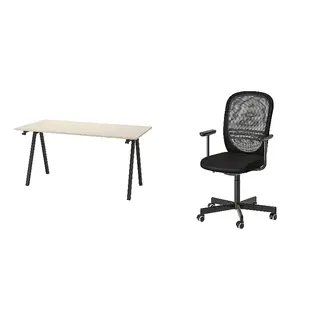 FLINTAN/TROTTEN set: desk + office chair with armrests