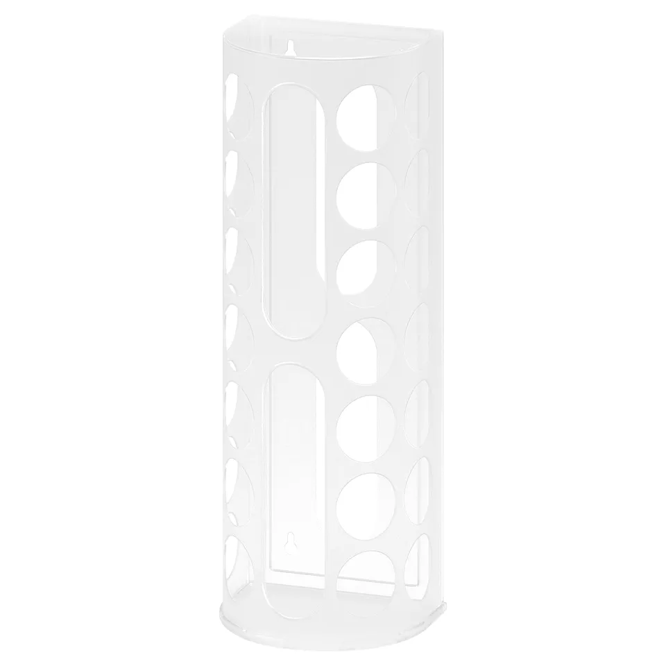 VARIERA plastic bag dispenser, white, cylindrical with cut-outs.