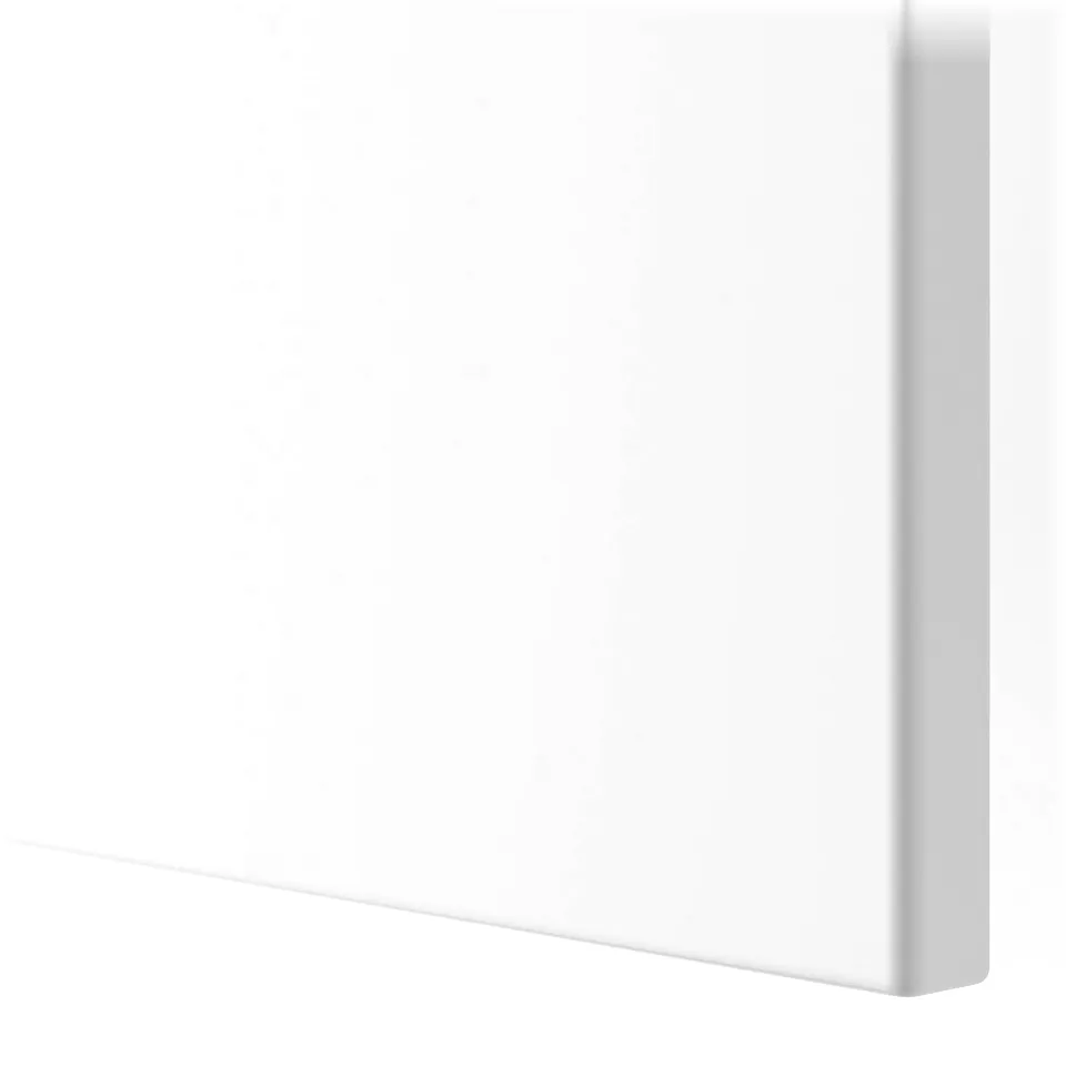Clean, white, high-gloss door edge detail; smooth finish, sharp corner.