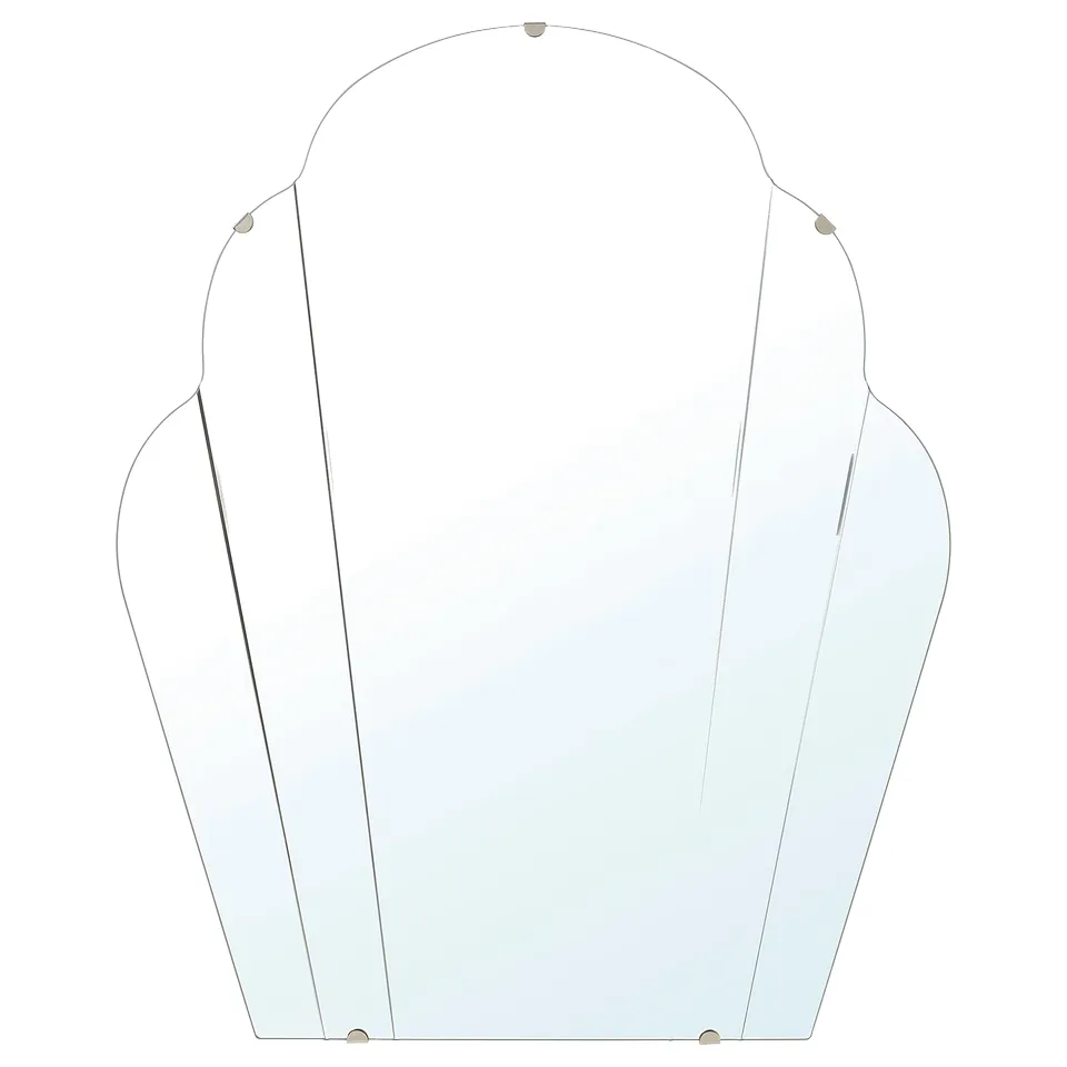 A sleek mirror named LOMMARYD, featuring a shell-like shape, with a metallic suspension fitting.