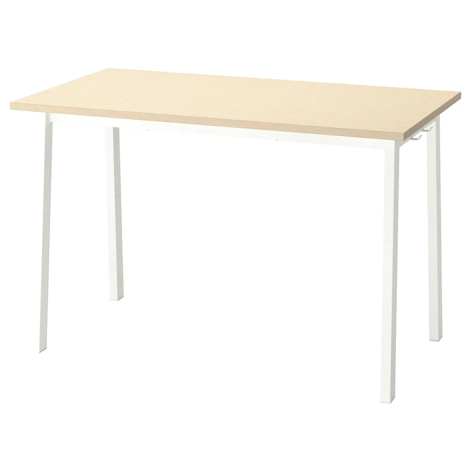 MITTZON conference table: light wood top, white legs, rectangular, simple design.