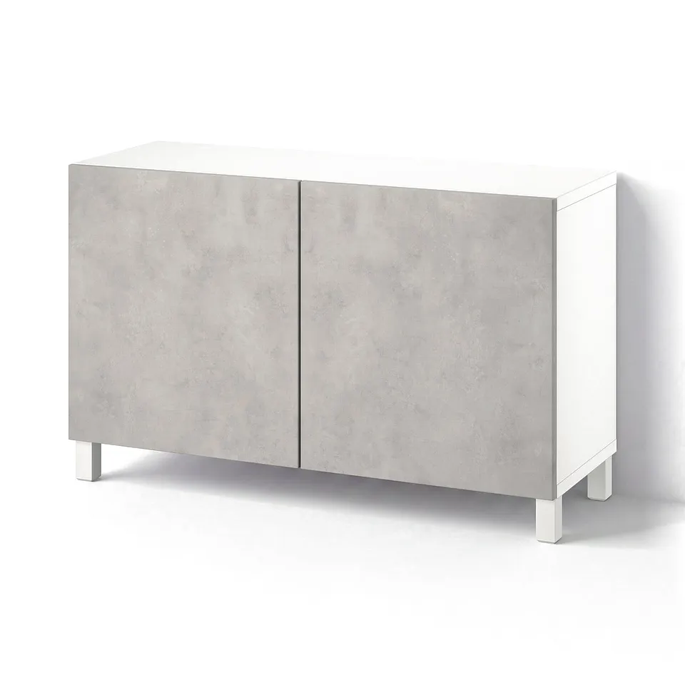 BESTÅ Storage combination with doors, white Kallviken/light grey concrete effect, 120x42x74 cm