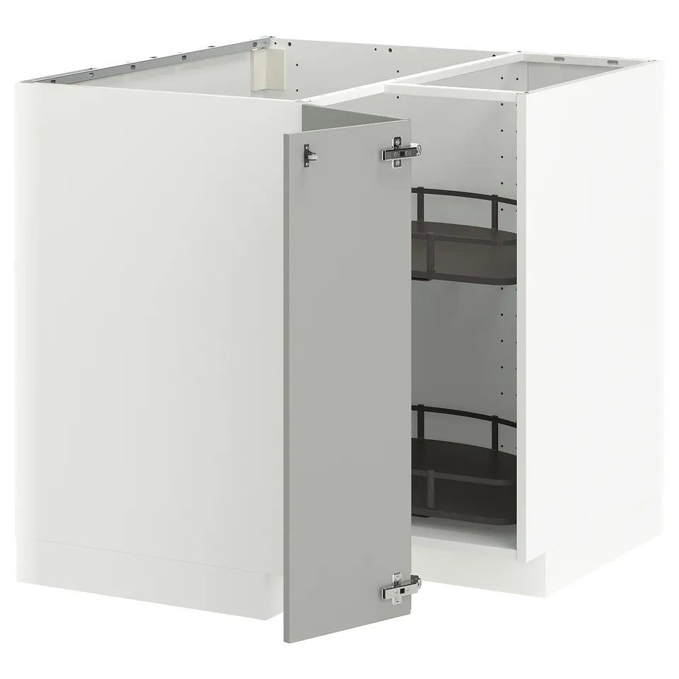 METOD kitchen cabinet, light grey, square, with open door, modern design.