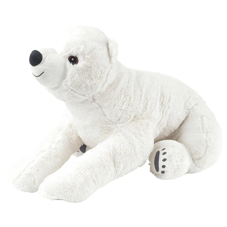 White polar bear cuddly toy, soft and huggable, made of polyester.