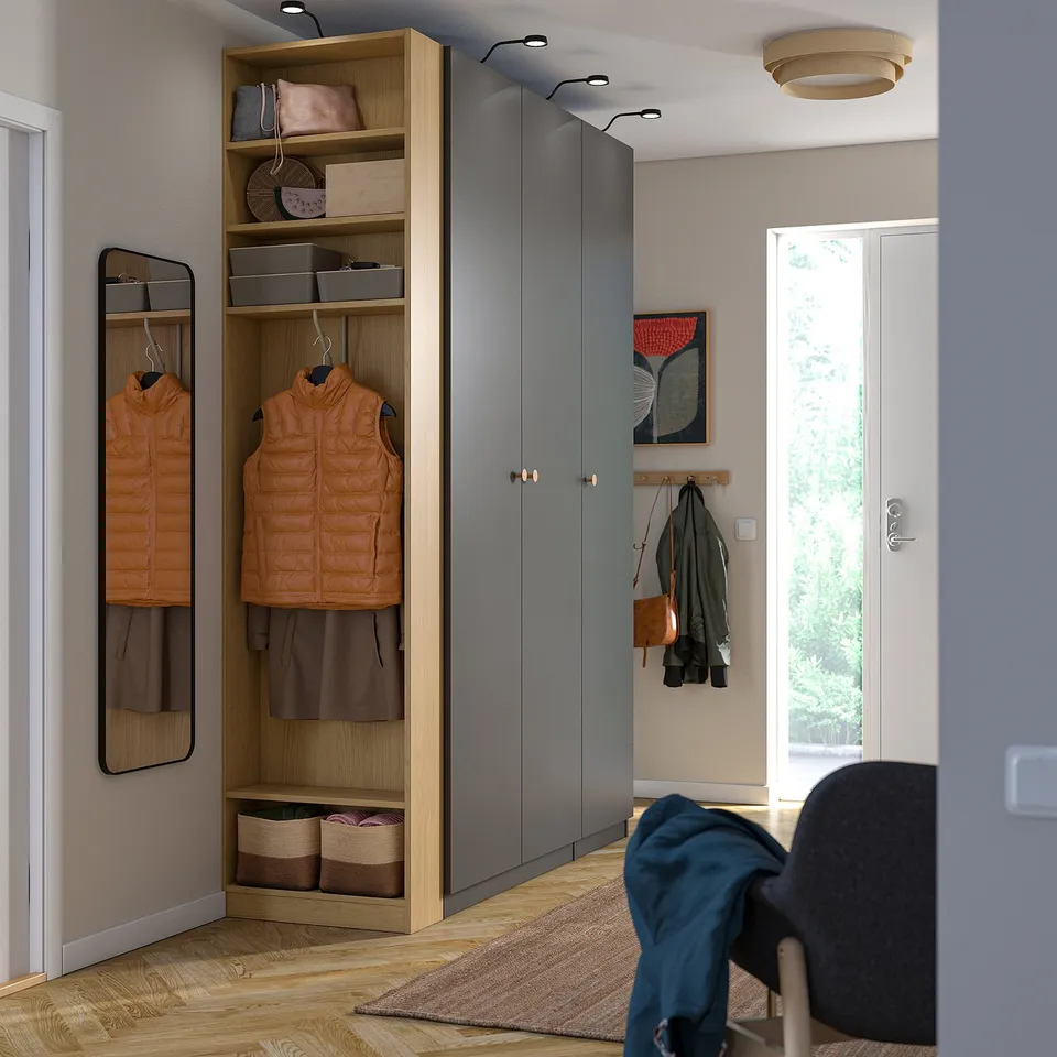 PAX / FORSAND Wardrobe combination, dark grey dark grey/oak effect, 170x60x236 cm