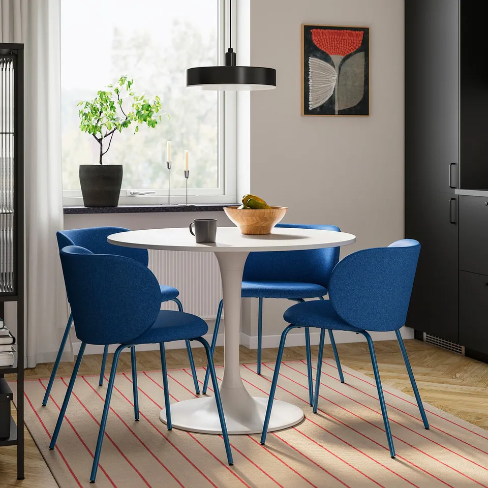 DOCKSTA / KRYLBO Table and 4 chairs, white/blue, 103 cm