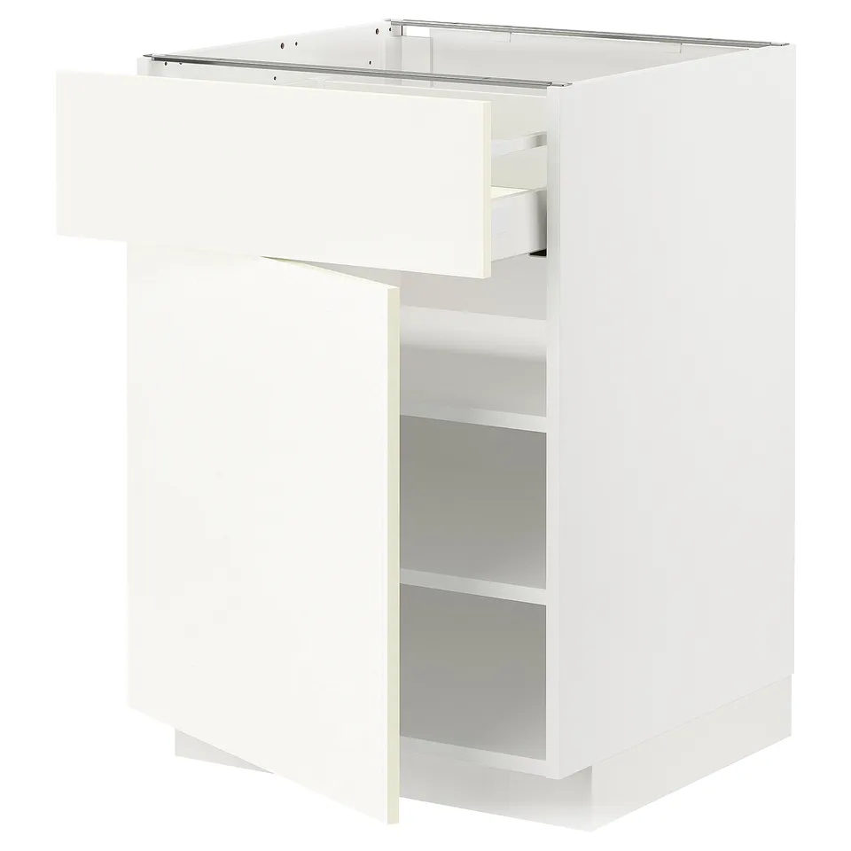 METOD white kitchen unit: modern, square with one open shelf, made of particleboard and plastic.