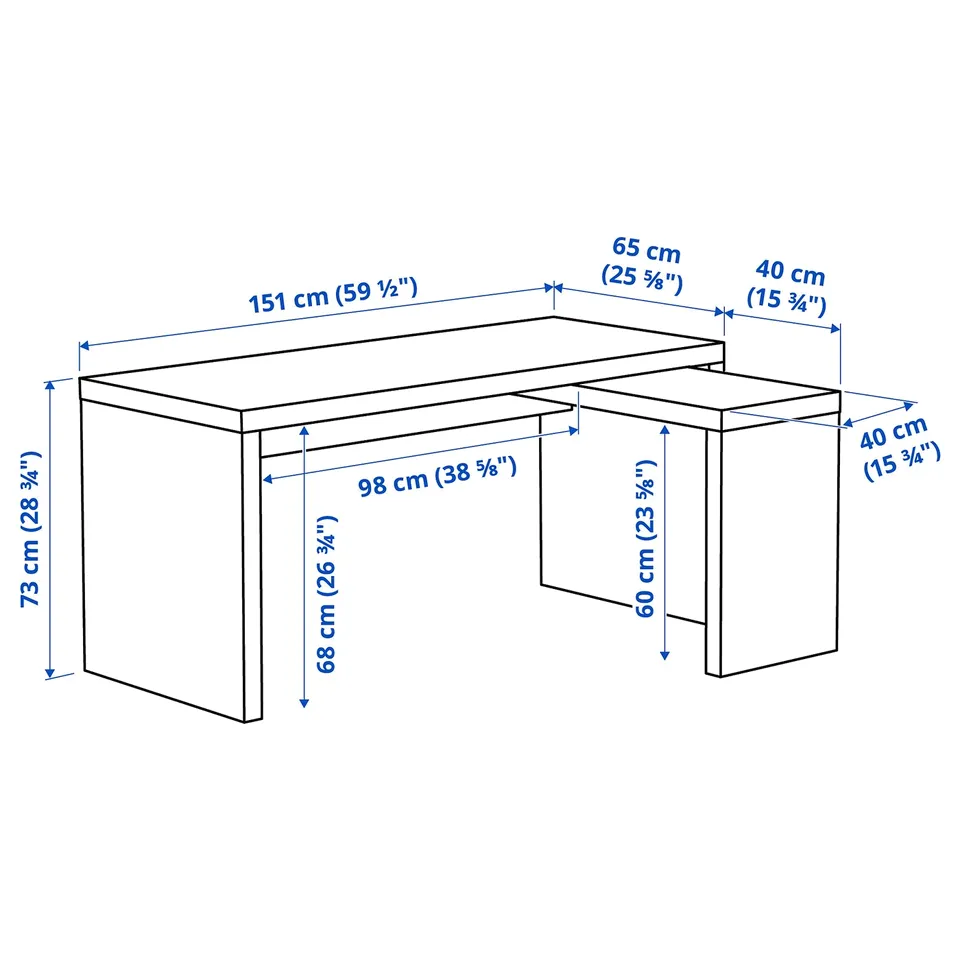 MALM Desk with pull-out panel, white, 151x65 cm