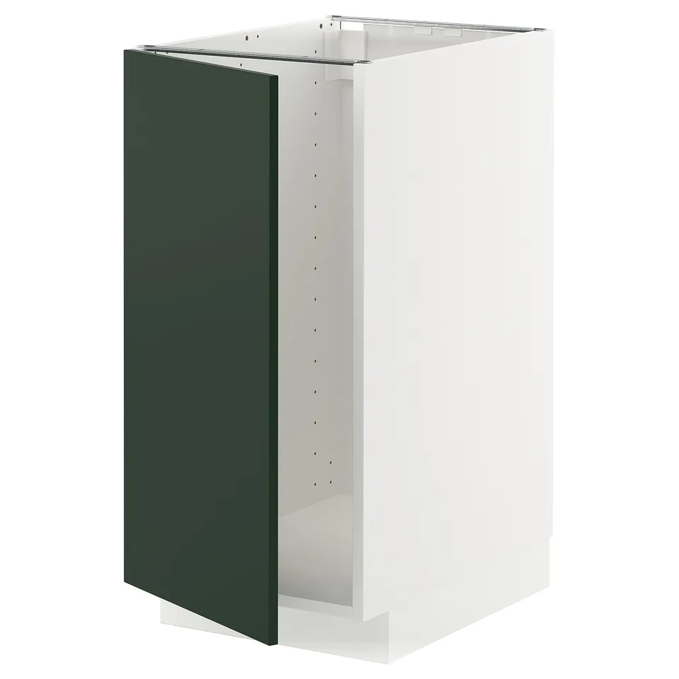 White and dark green METOD kitchen cabinet, rectangular, flat panel design.