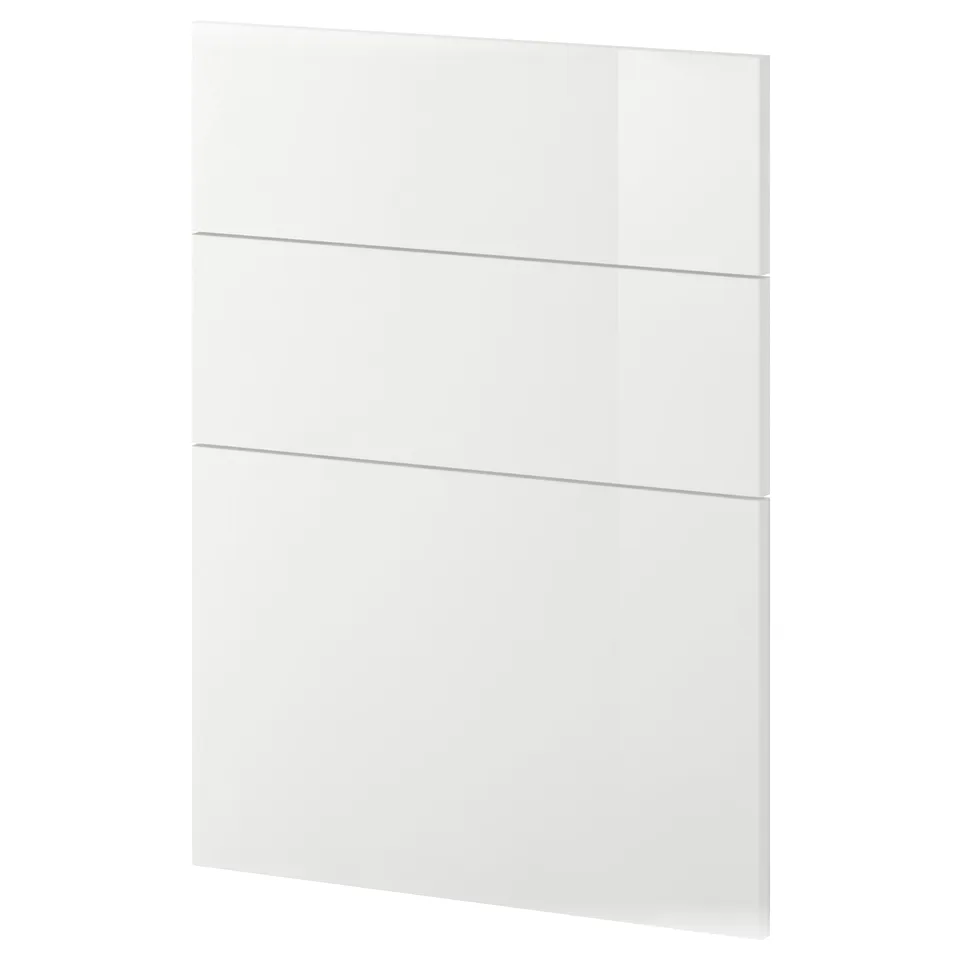 Modern white high-gloss kitchen cabinet panel, rectangular with clean lines.