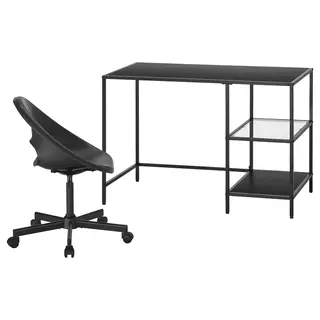 VITTSJÖ / ELDBERGET desk and chair, black-brown/dark grey black