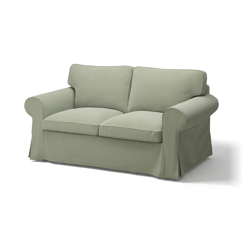 EKTORP sofa, light green, fabric, rolled arms, comfy design.