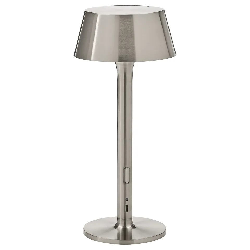 AVHÅLL LED portable lamp, battery-operated dimmable/nickel-plated outdoor, 29 cm