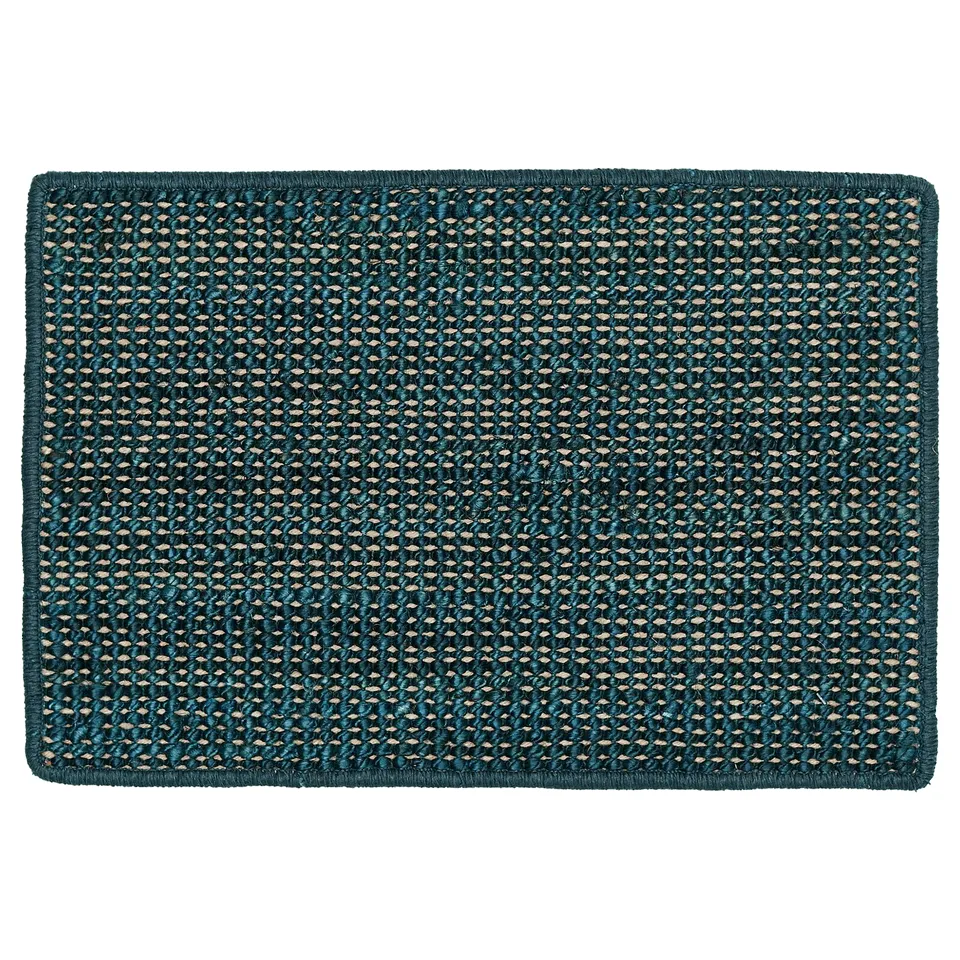 LANDBANA mat: rectangular, dark blue jute with latex back, textured surface.