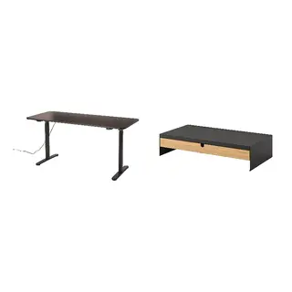 BOLLSIDAN/ELLOVEN set: desk sit/stand + monitor stand with drawer