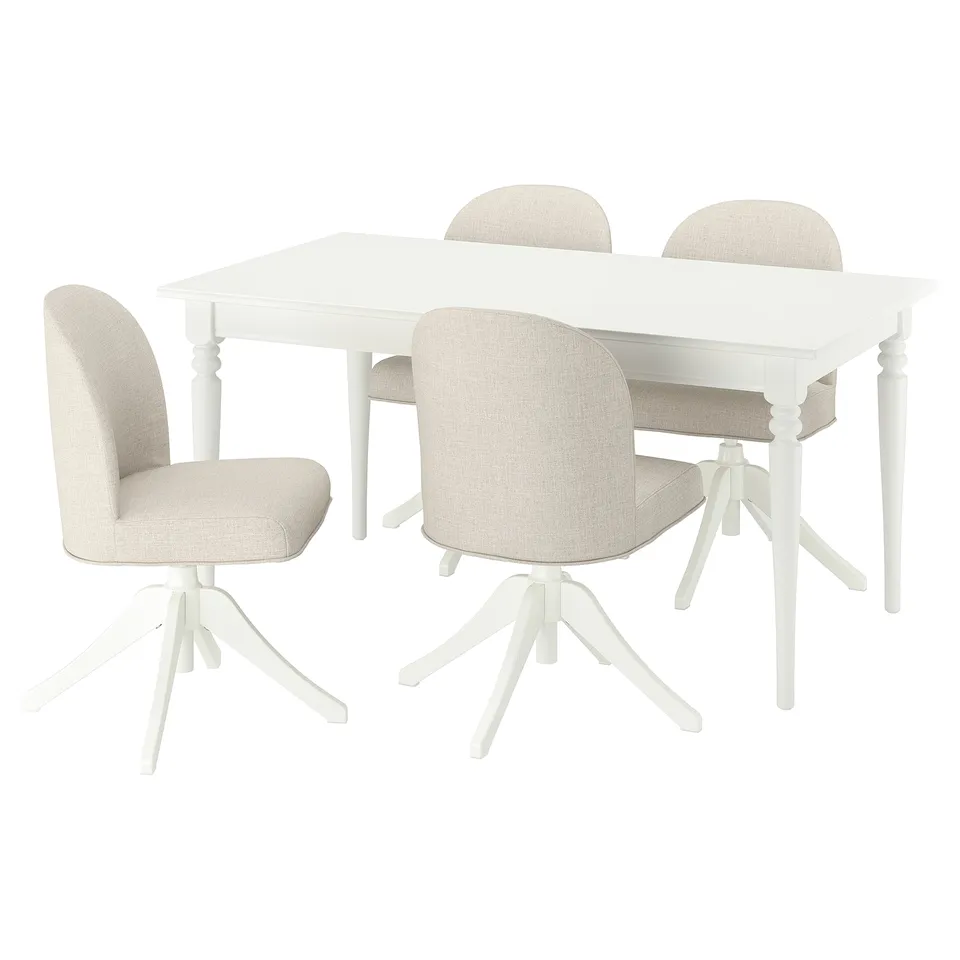 ROSENTORP / ROSENTORP Table and 4 chairs, white/white Kilanda light beige, 155/215x87 cm