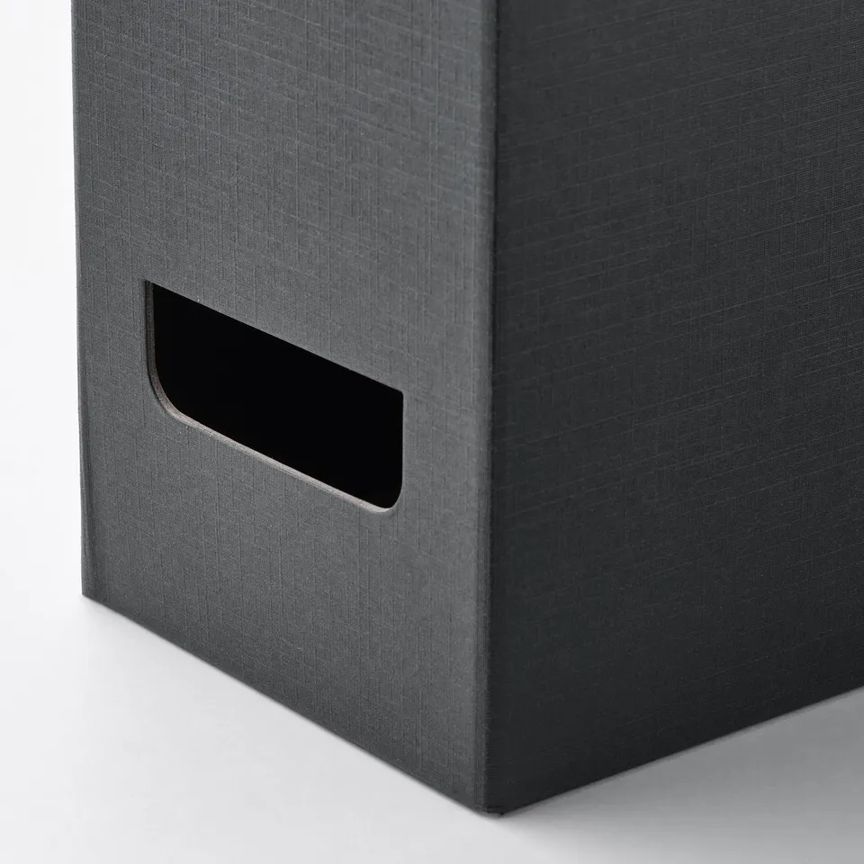 Dark grey fabric file with sturdy handle, neatly crafted for organising papers.