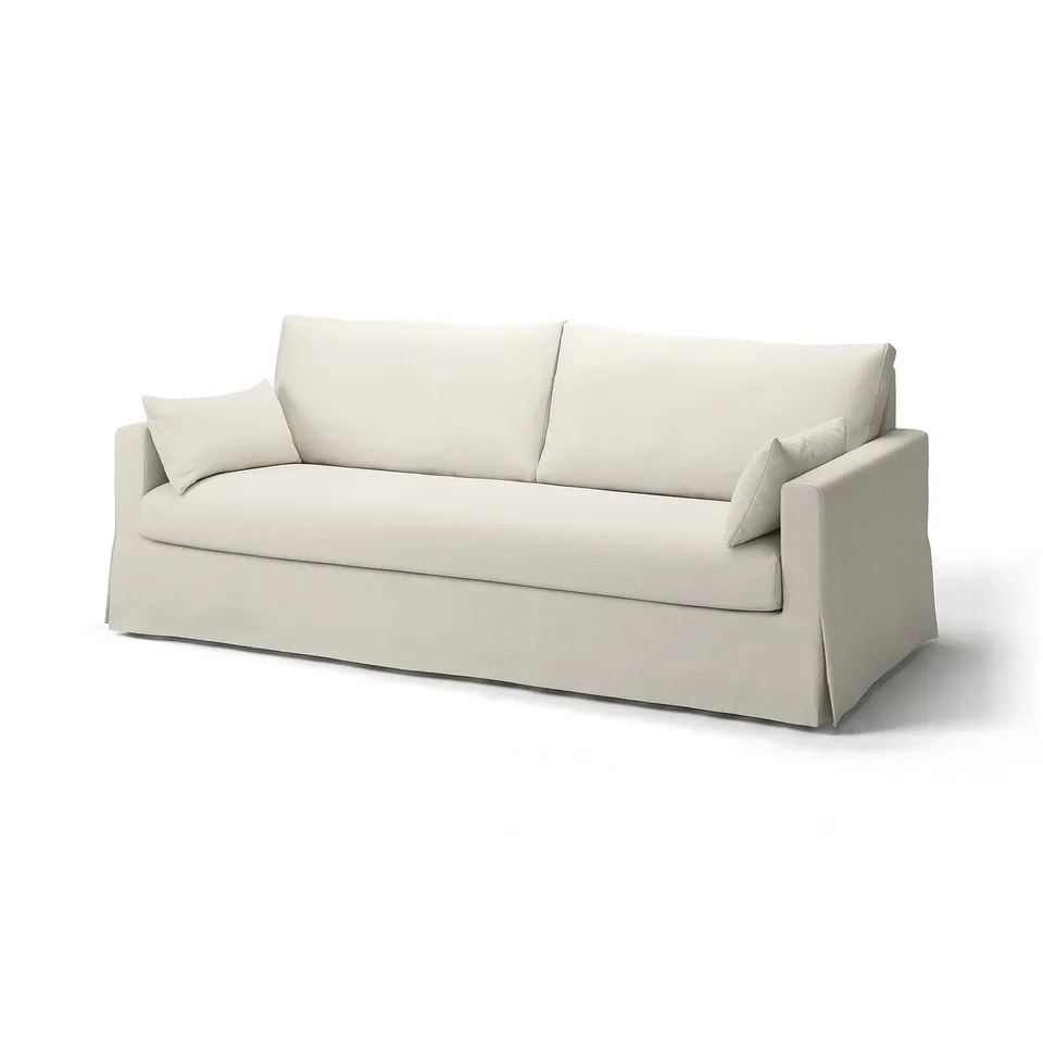 HYLTARP beige sofa, light fabric, modern, clean lines, reversible cushions.
