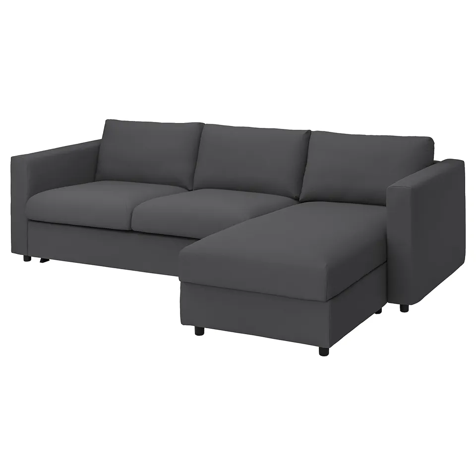 Modern grey l-shaped sofa-bed with soft, durable fabric, ideal for relaxing or sleeping.
