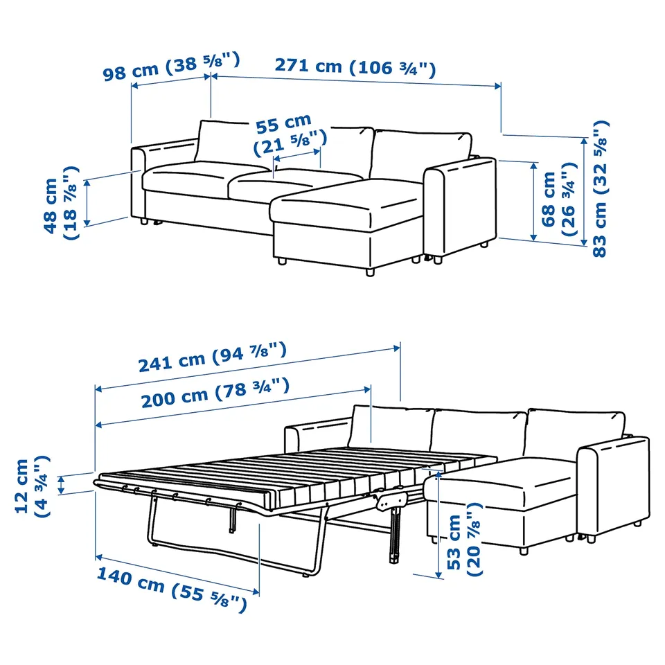 Illustration with measurements for the product: VIMLE.