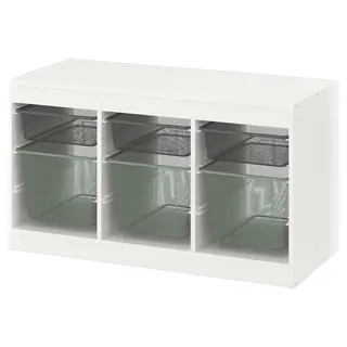 TROFAST storage combination with boxes, white dark grey/light green-grey, 99x44x56 cm