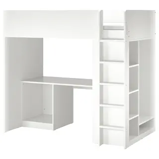 SMÅSTAD loft bed frame w desk and storage, white, 90x200 cm