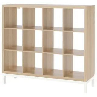 KALLAX shelving unit with underframe, white stained oak effect/white, 147x129 cm
