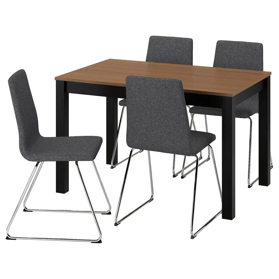 ÅLHULT / LILLÅNÄS Table and 4 chairs, black/brown/Gunnared dark grey chrome-plated, 120x80 cm