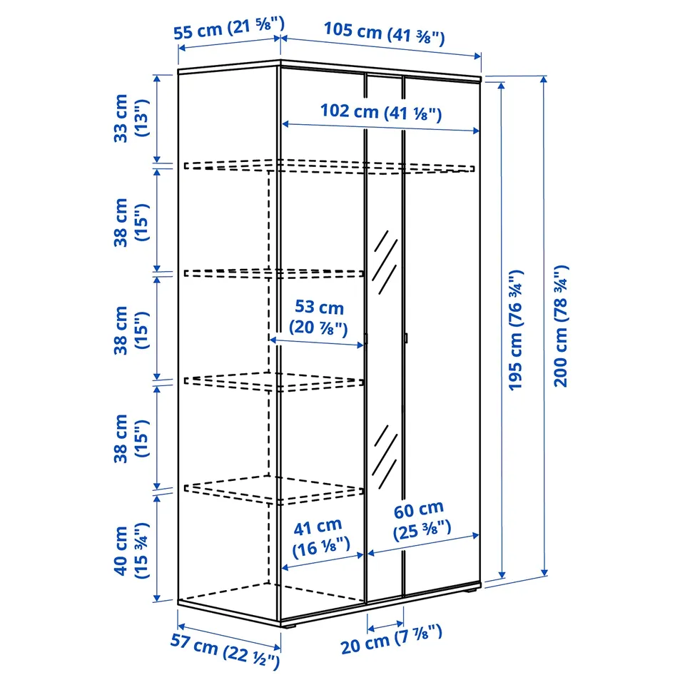 Illustration with measurements for the product: VIHALS.