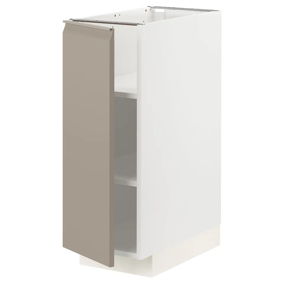 White kitchen cabinet with grey-beige door, modern design.