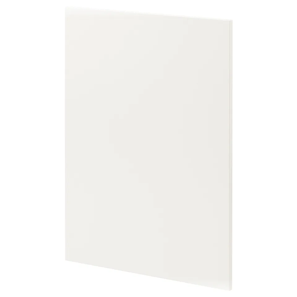 A METOD kitchen panel in white. It is a square, flat panel made of fibreboard with polyurethane paint. The design is clean and minimalistic.