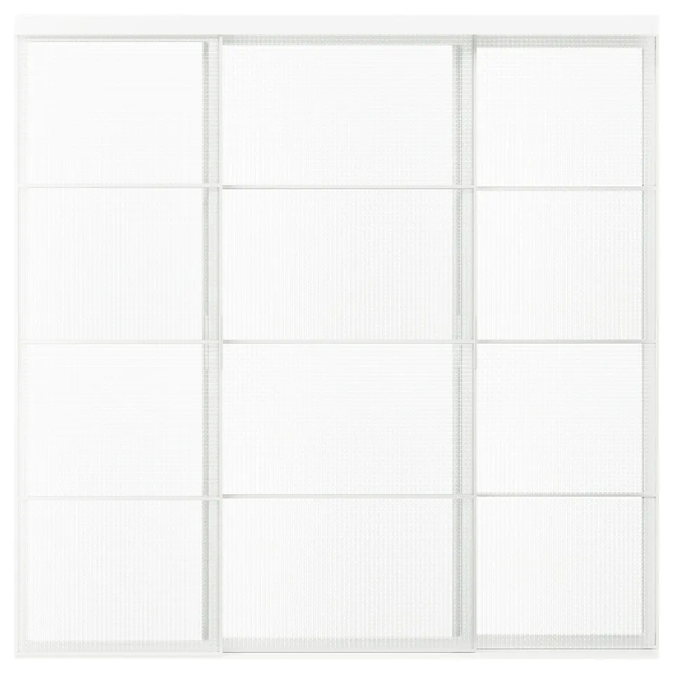 SKYTTA / LUNDBRÄSMA Sliding door combination, white/checkered glass, 251x240 cm