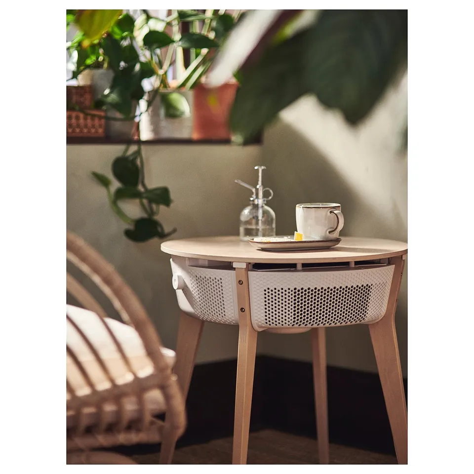 STARKVIND Table with air purifier, stained oak veneer/white smart