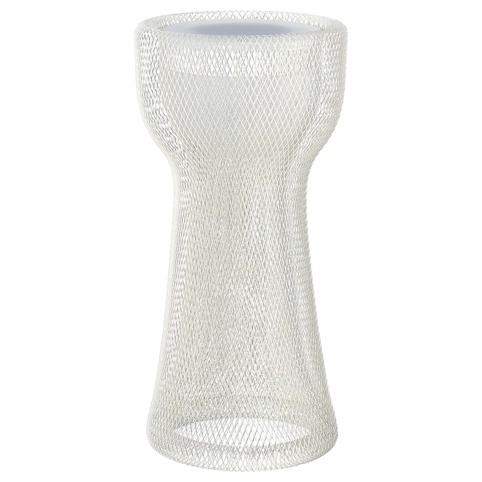 SOLVINDEN white lamp. Sleek, cylindrical design with intricate mesh pattern. Made of abs plastic and steel.