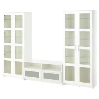 BRIMNES TV storage combination/glass doors, white, 280x41x190 cm