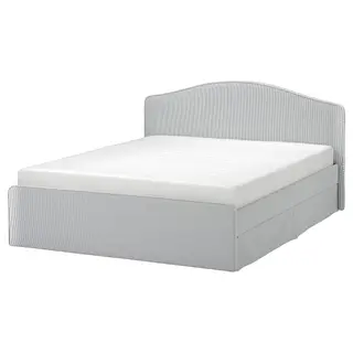 RAMNEFJÄLL upholstered bed frame, Klovsta grey/white, 150x200 cm