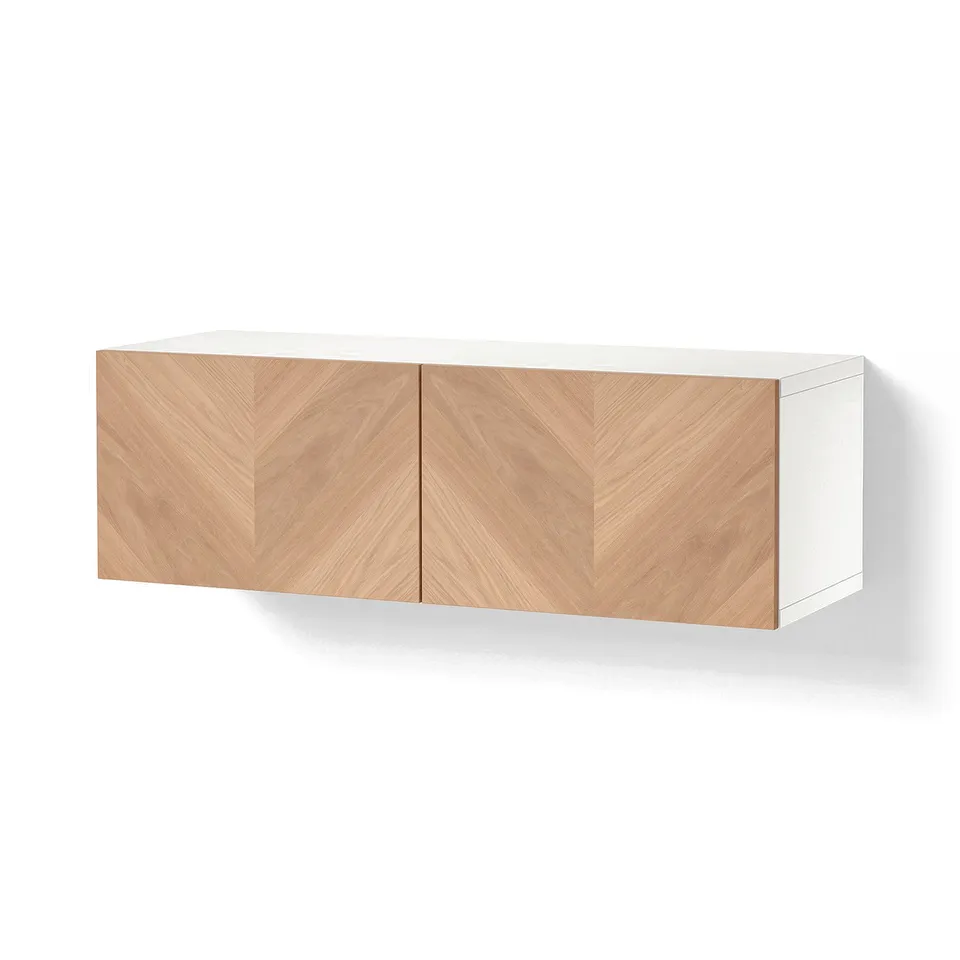 BESTÅ Shelf unit with doors, white/Hedeviken oak veneer, 120x42x38 cm
