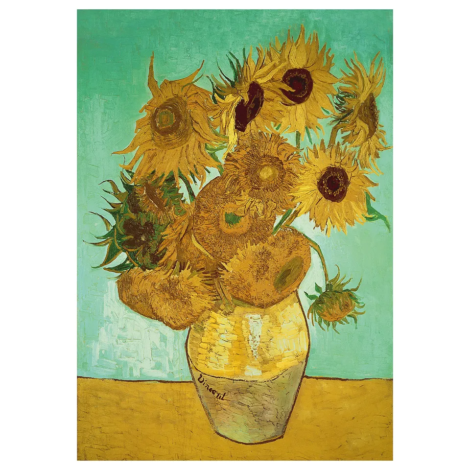PJÄTTERYD canvas print, vibrant sunflowers in yellow vase, green background, deep framed