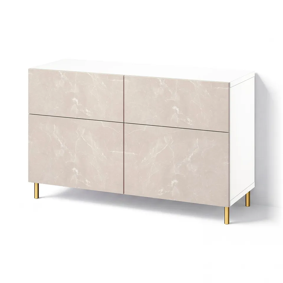 BESTÅ Storage combination w doors/drawers, white Bergsviken/Ösarp/beige marble effect, 120x42x74 cm