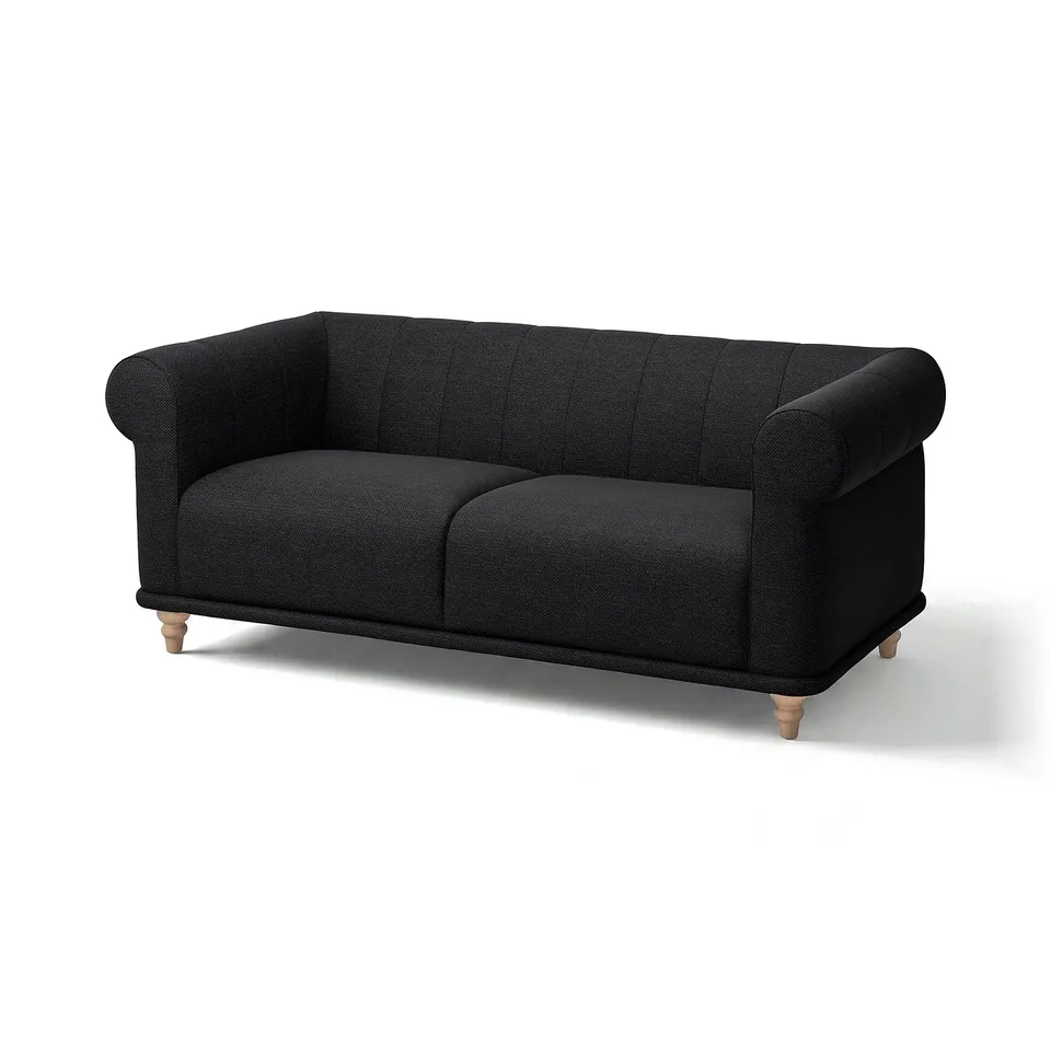 VISKAFORS sofa, black, classic design, soft rounded shapes, deep seat, embracing feel.