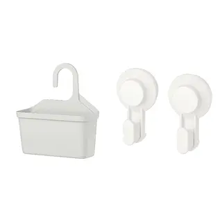 TISKEN/TÅNGHÄLLAN set: shower basket + hook with suction cup
