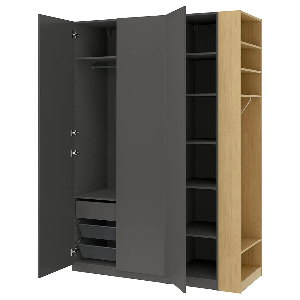 PAX / FORSAND Wardrobe combination, dark grey dark grey/oak effect, 170x60x236 cm