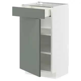METOD / MAXIMERA base cabinet with drawer/door, white/Nickebo matt grey-green, Width 40 x Depth 38.8 cm