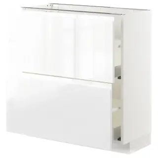 METOD / MAXIMERA base cabinet with 2 drawers, white/Voxtorp high-gloss/white, Width 80.0 x Depth 39.1 x Height 88.0 cm