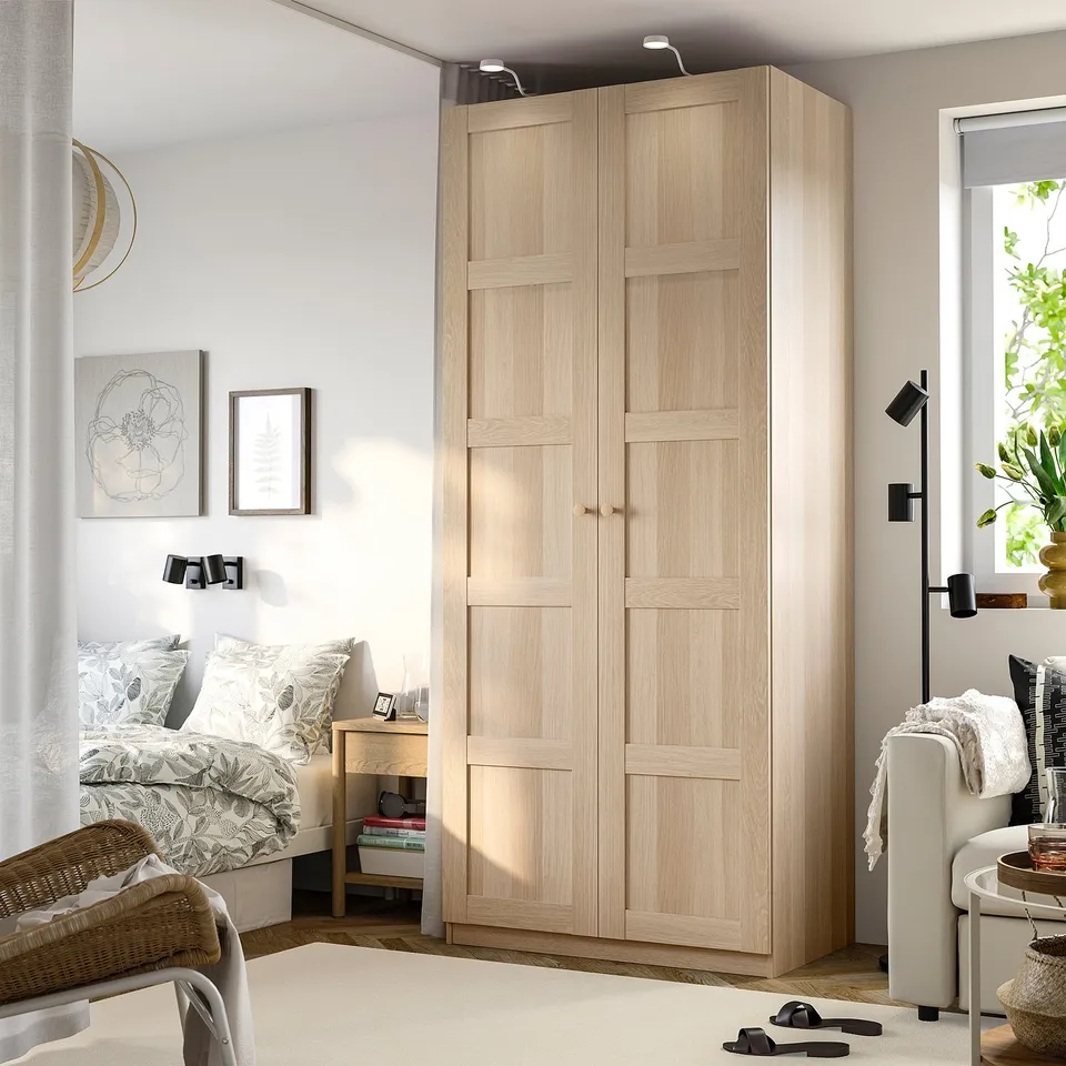 PAX / BERGSBO Wardrobe combination, white stained oak/white stained oak, 100x60x236 cm